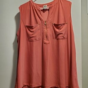 1X Anne Klein Sleeveless Top with Zipper